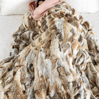 Luxury Fur Throw Blanket - Ultra Soft Fluffy Rabbit Hide Skin Fur Comforter Plush Cozy Blanket for Couch, Bed & Sofa, Thick Warm