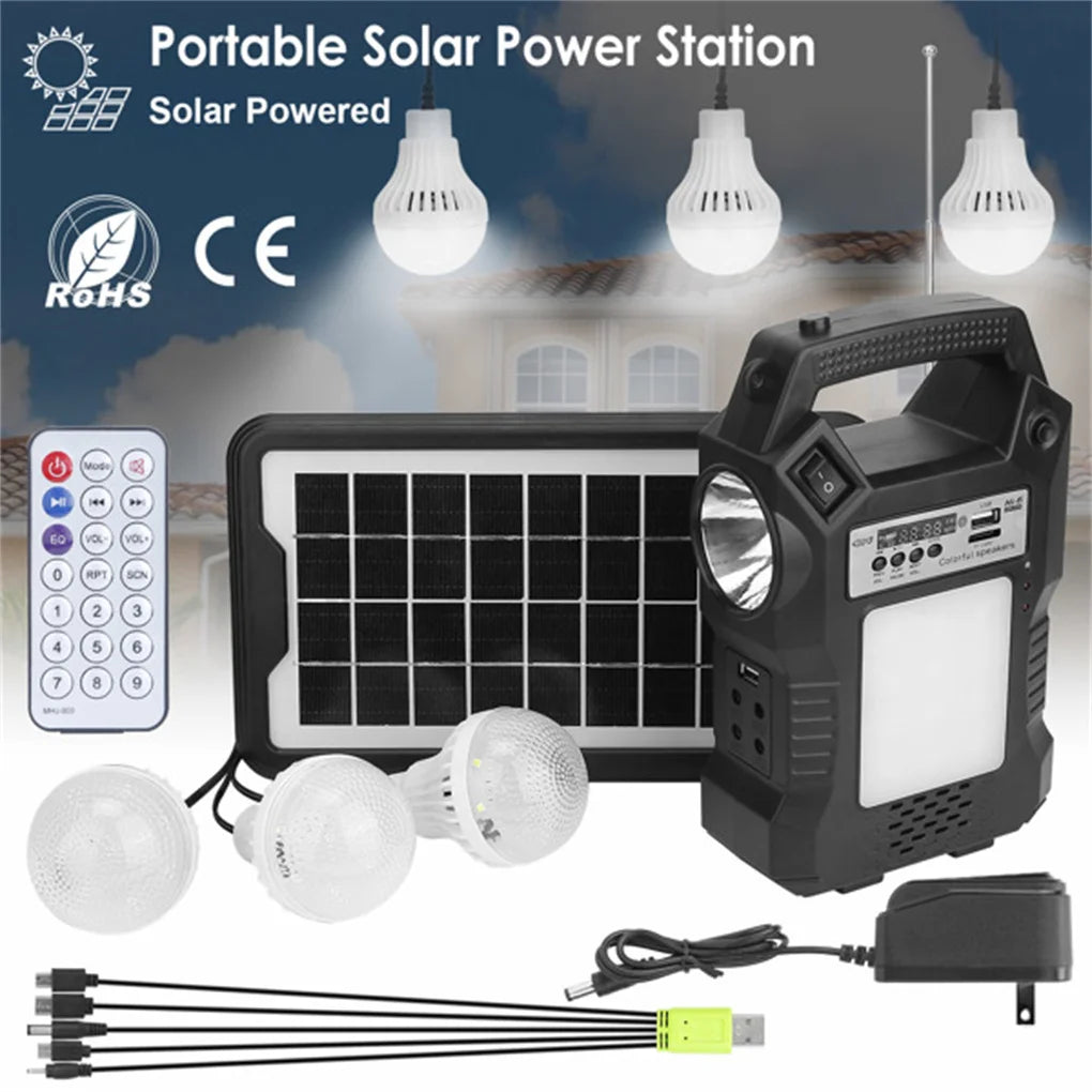 Portable Handheld Flashlights Solar Power Station Rechargeable Backup Emergency Power Bank 3 Lighting Bulbs Camping Garden Lamp