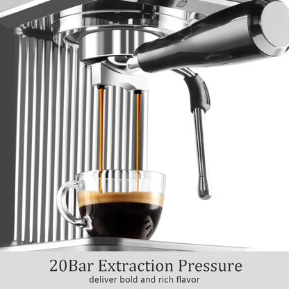 Compact 20Bar Espresso Machine with Powerful Steam Wand for Crafting Latte and Cappuccino at Home Stainless Steel Design with 3