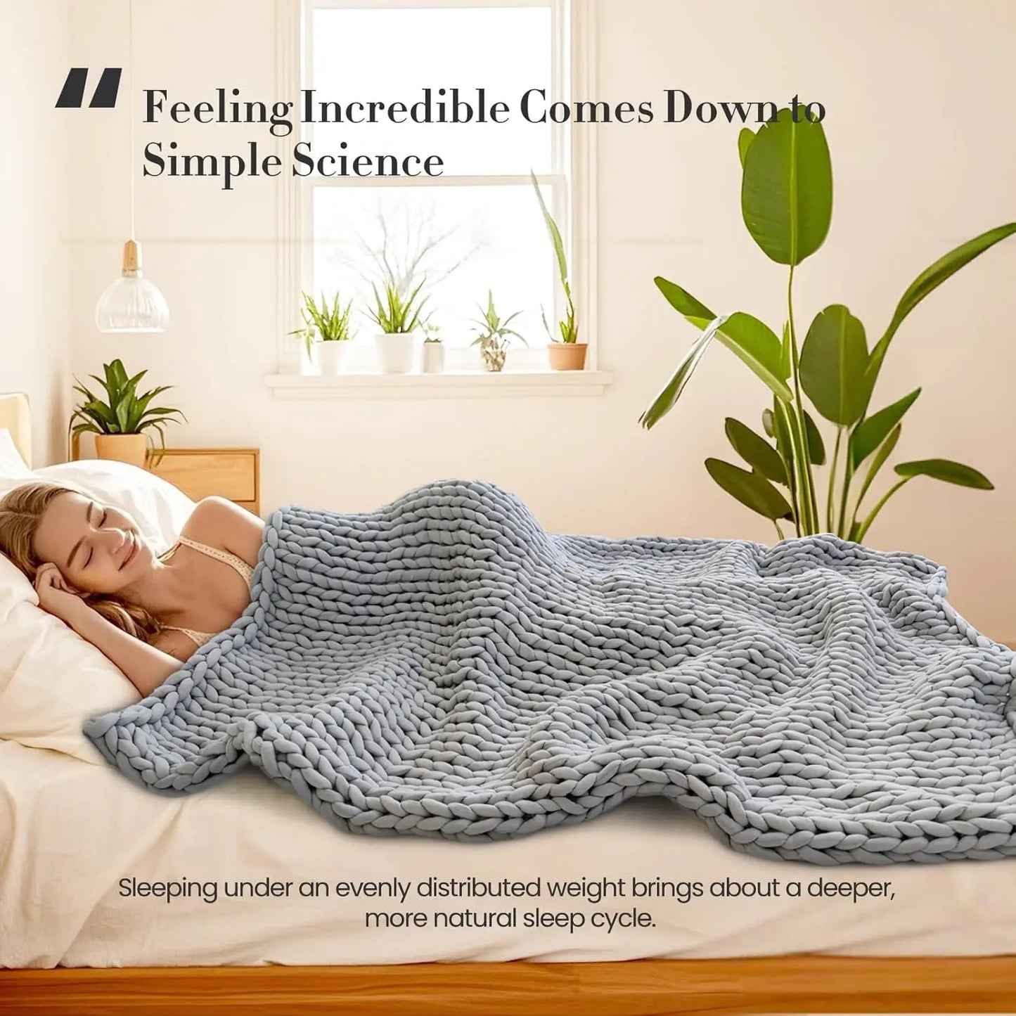 Hand-Knit Weighted Blanket for Adults, Chunky Knit Cooling Breathable Organic Cotton, 48x72 Inch 12lbs
