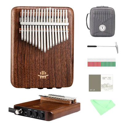 Hluru 21 Key Electric Kalimba 17 key Black Walnut Thumb Piano Professional Finger Piano Built-in Pickup Mbira for 2028