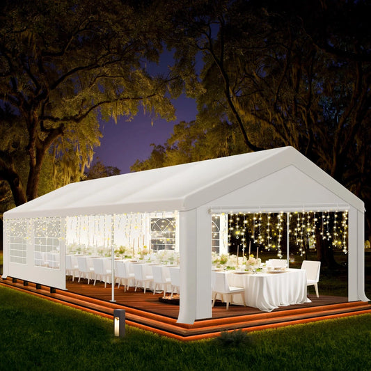 10 x 30 Canopy Tent Heavy Duty, 10x30 Party Tent with Removable Sidewalls & 4 Built-in Sandbags, Wedding Tent UV 50+，Waterproof