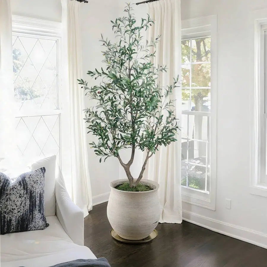 Upgraded Olive Tree Artificial Plants 6ft 7ft Faux Olive Trees With 3 Branches And Lifelike Fruits Outdoor Indoor Realistic Pott