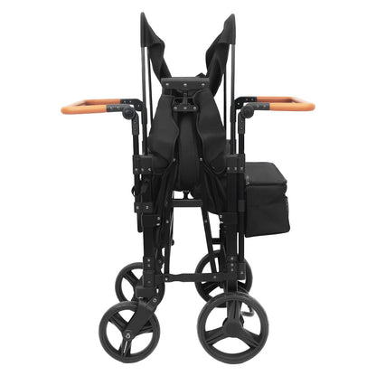 4 Seat Baby Wagon Stroller with Lockable Wheels, Extra Long Foldable Pushchair with Adjustable Handle for Beach/Park