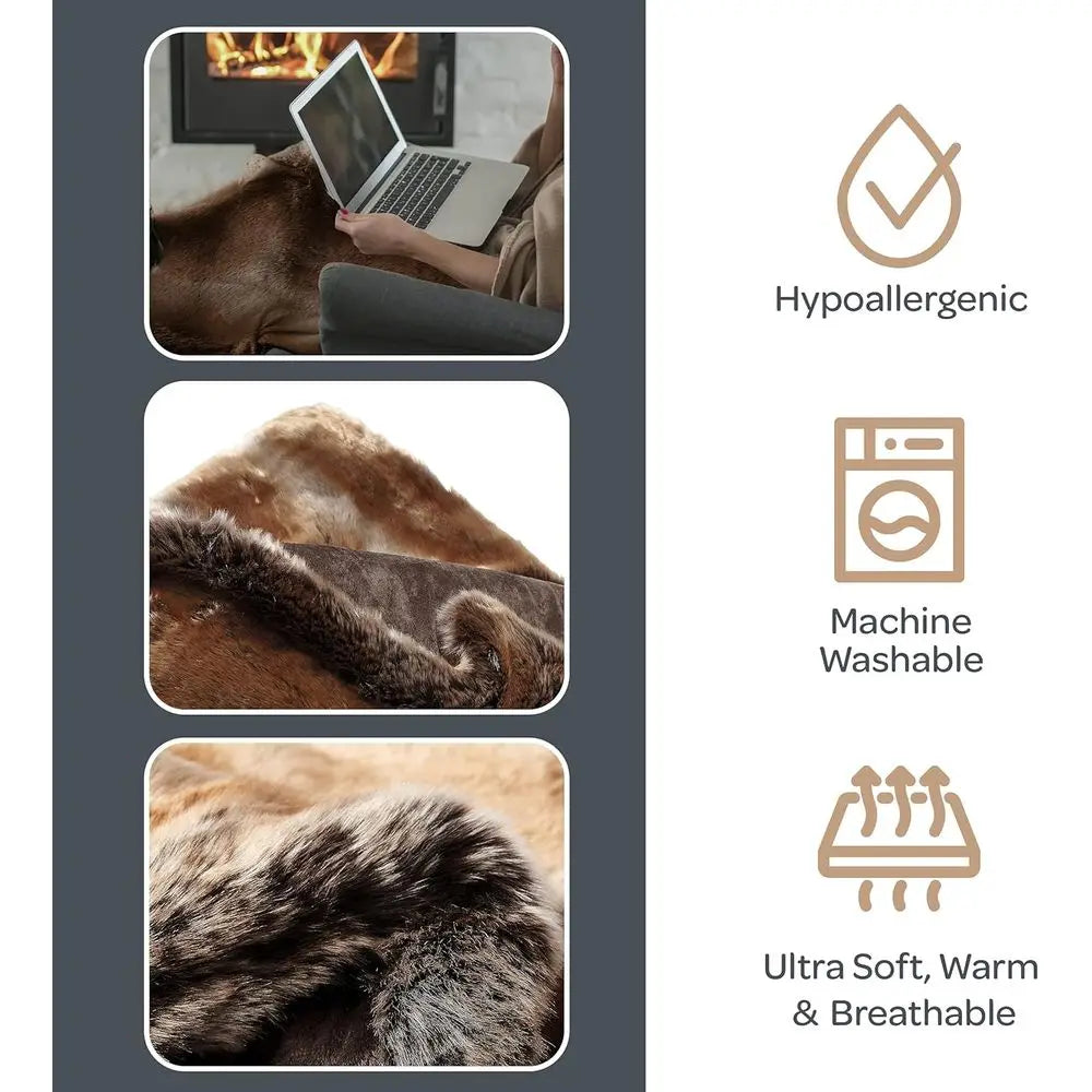 Faux Fur Throw - Luxurious, Hypoallergenic Premium Zobel Faux Marten Sable Fur Blanket with Plush Mink Back and Gift Box, 60x70”