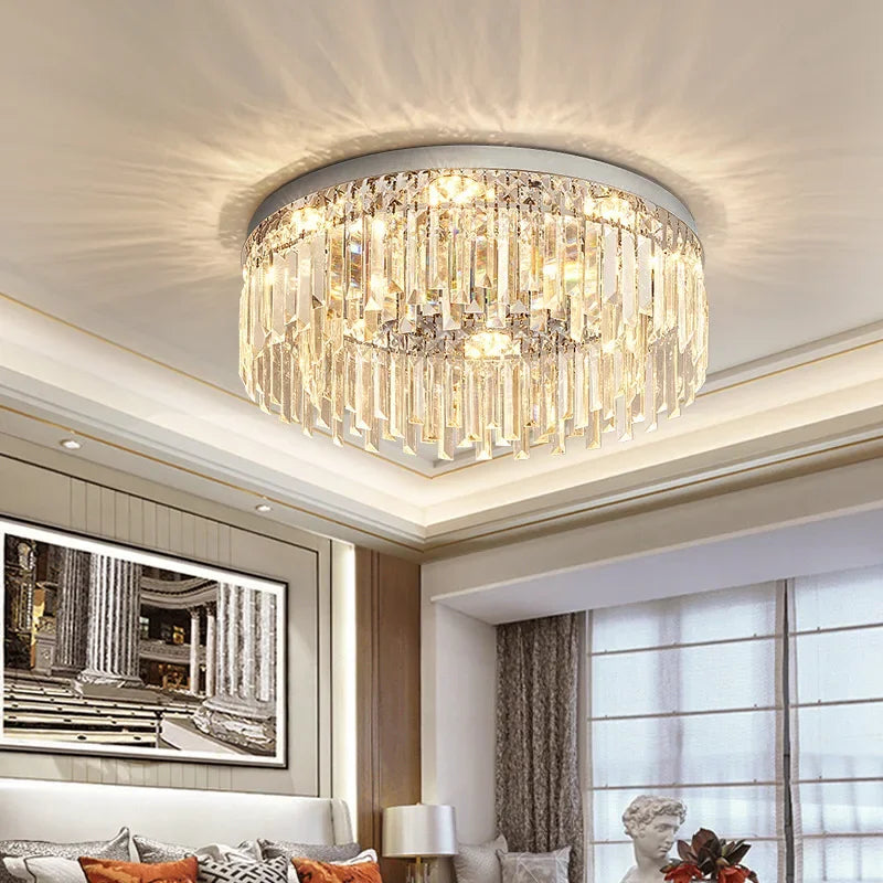 Modern Round Luxury Crystal LED Ceiling Lamps Minimalist Living Room Decor Chandelier Bedroom Whole House Indoor Lighting Home
