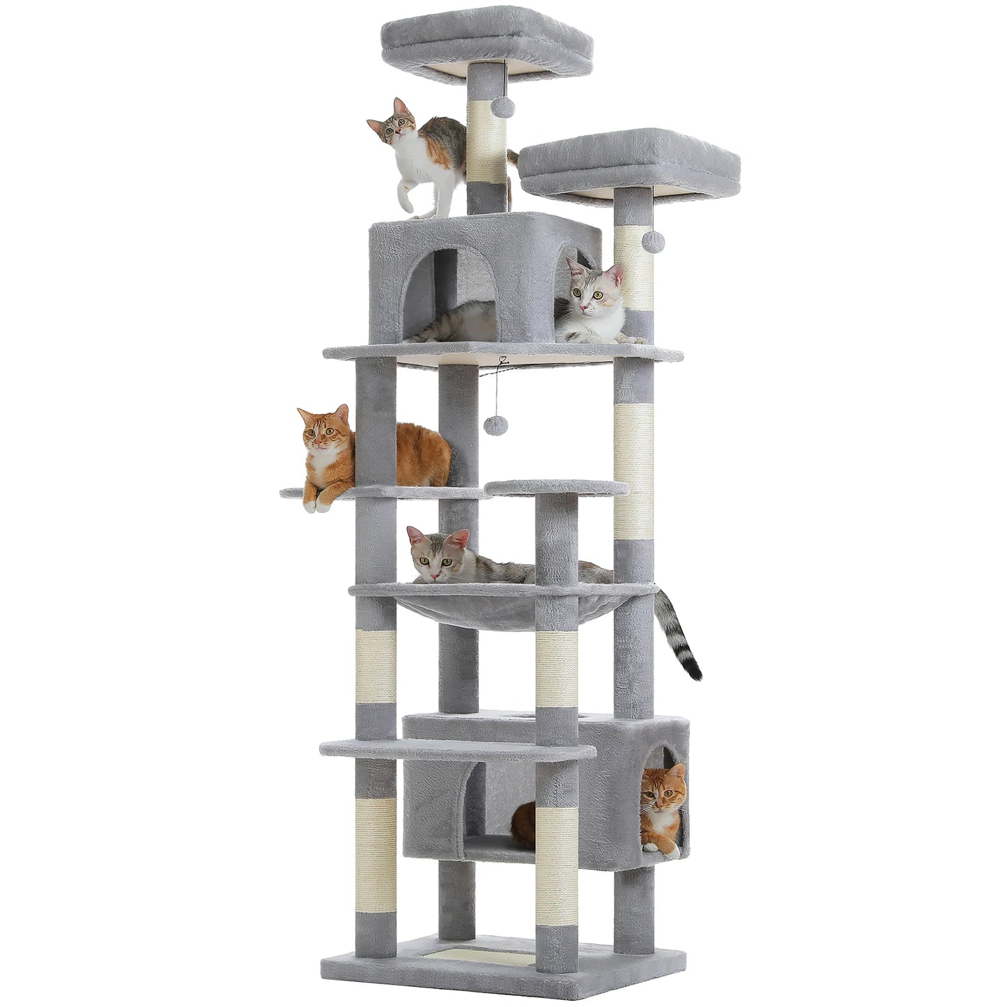 81 Inches Cat Tree Tower with Oversized Hammock&Perches, Two Condos, XL Extra Large Condo with 7 Scratching Posts for Large Cats