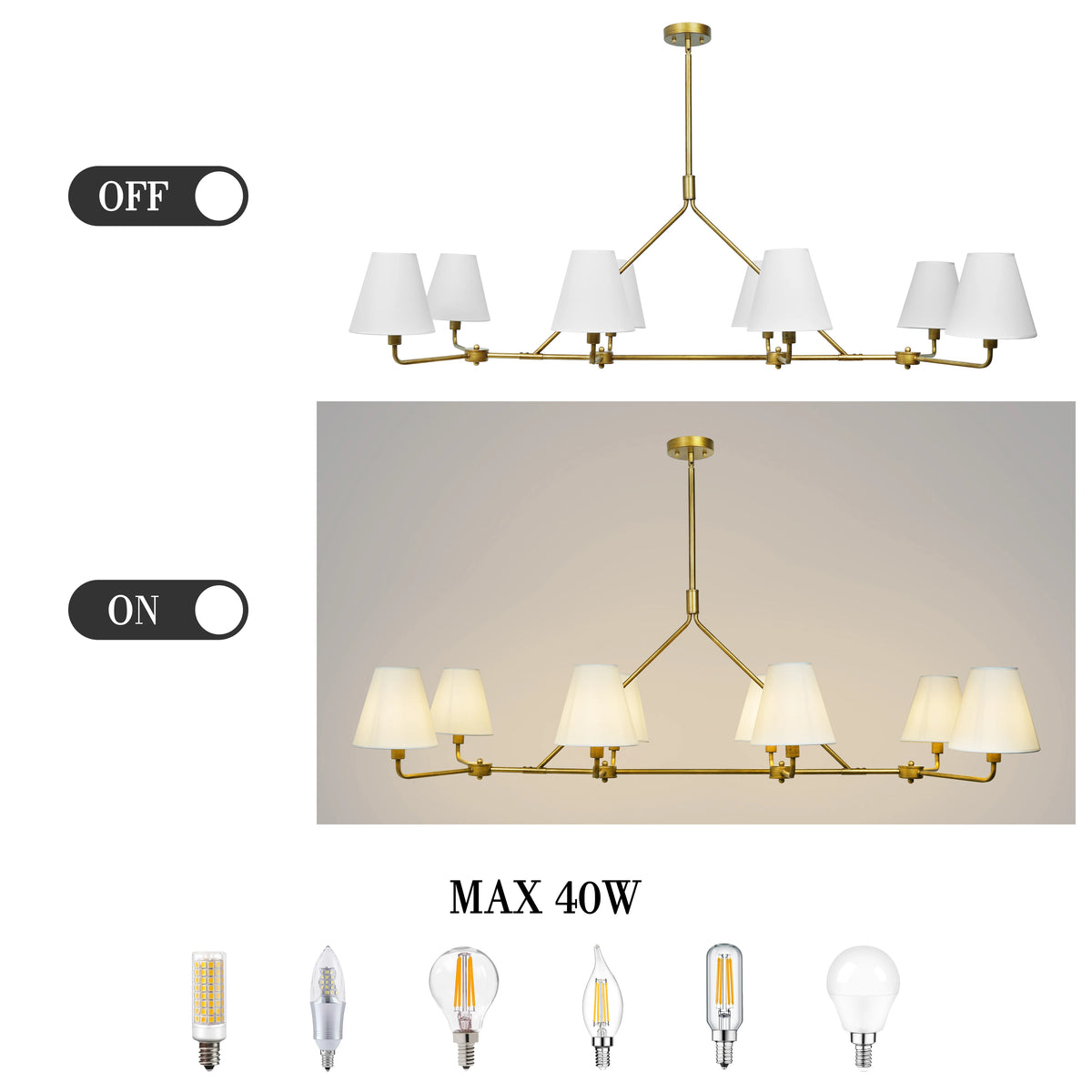 Gold Light Fixture Dining Room Chandelier with Shades Lighting Over Kitchen Table Modern Farmhouse Chandelier 8-Light