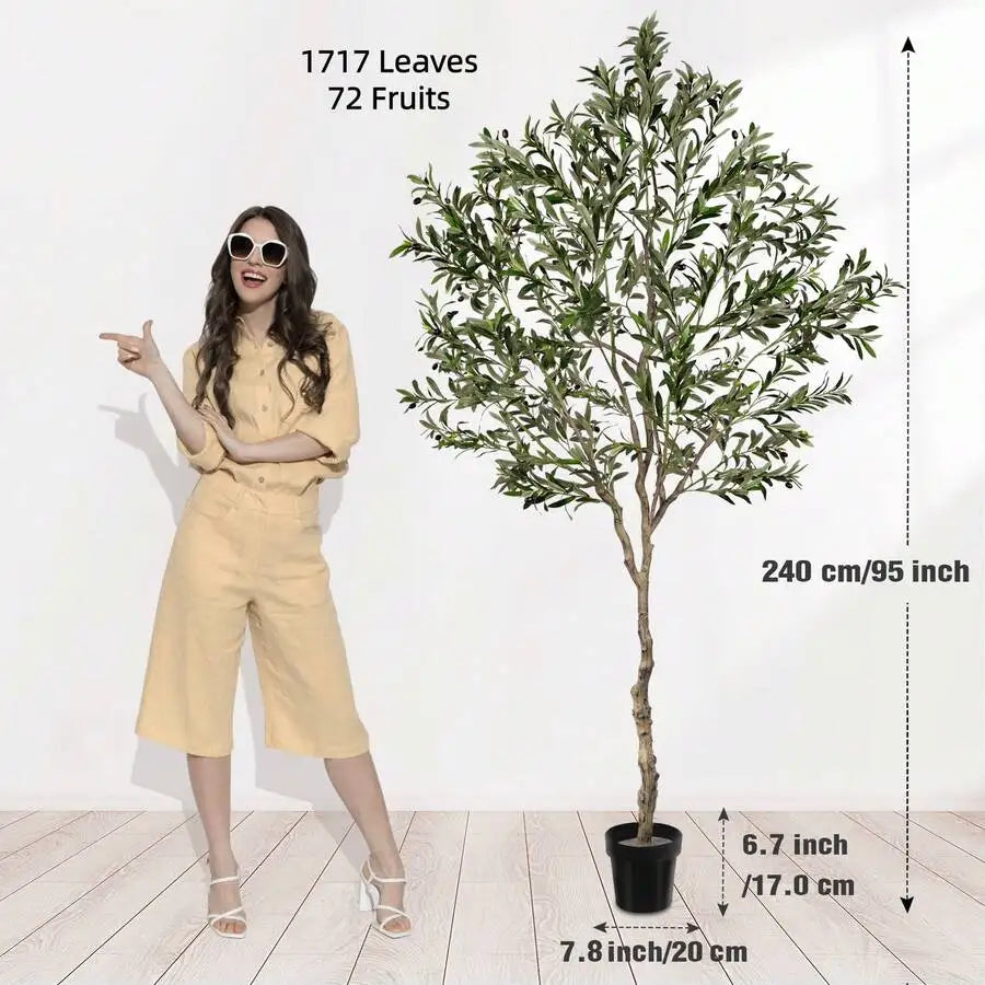 8FT Artificial Olive Tree, 96 Inch Extra Tall Olive Tree With 1717 Leaves & 72 Olives, New Arrival Realistic Fake Olive Tree In