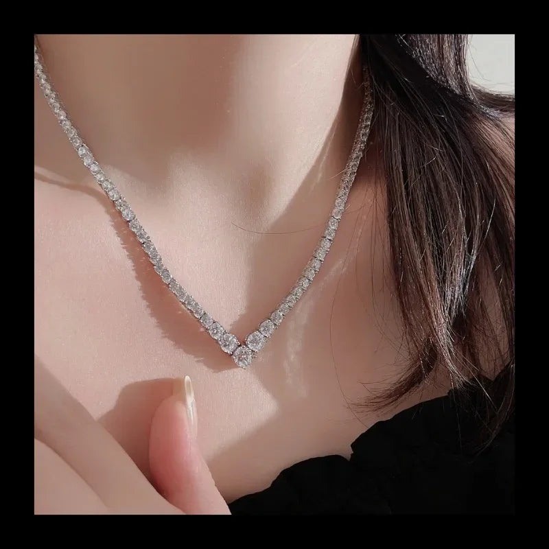 AliExpress new personalized S925 silver zircon necklace simple necklace female niche design sense