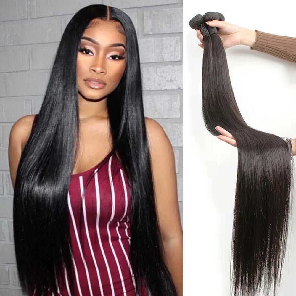 Indian Human Hair Bundles Straight Raw 3 4 Bundles 28 30 Inch Virgin Remy Hair Extensions For Women Sew In Quick Weave Bundles