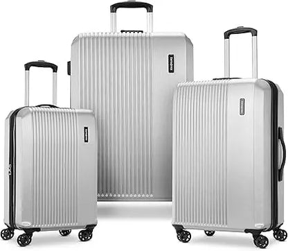alliance collection hardside spinner luggage set, lightweight, 3-piece (carry-on/medium/large), silver