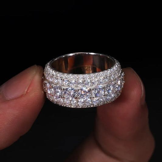 S925 Sterling Silver Moissanite Trendy Ring, Hip-Hop Ring, Men's Hip-Hop Ring Accessories, Rap Singer Street Party Decoration, Exquisite Jewelry, Valentine's Day/Commemorative Gift, Birthday Gift, Unique Jewelry