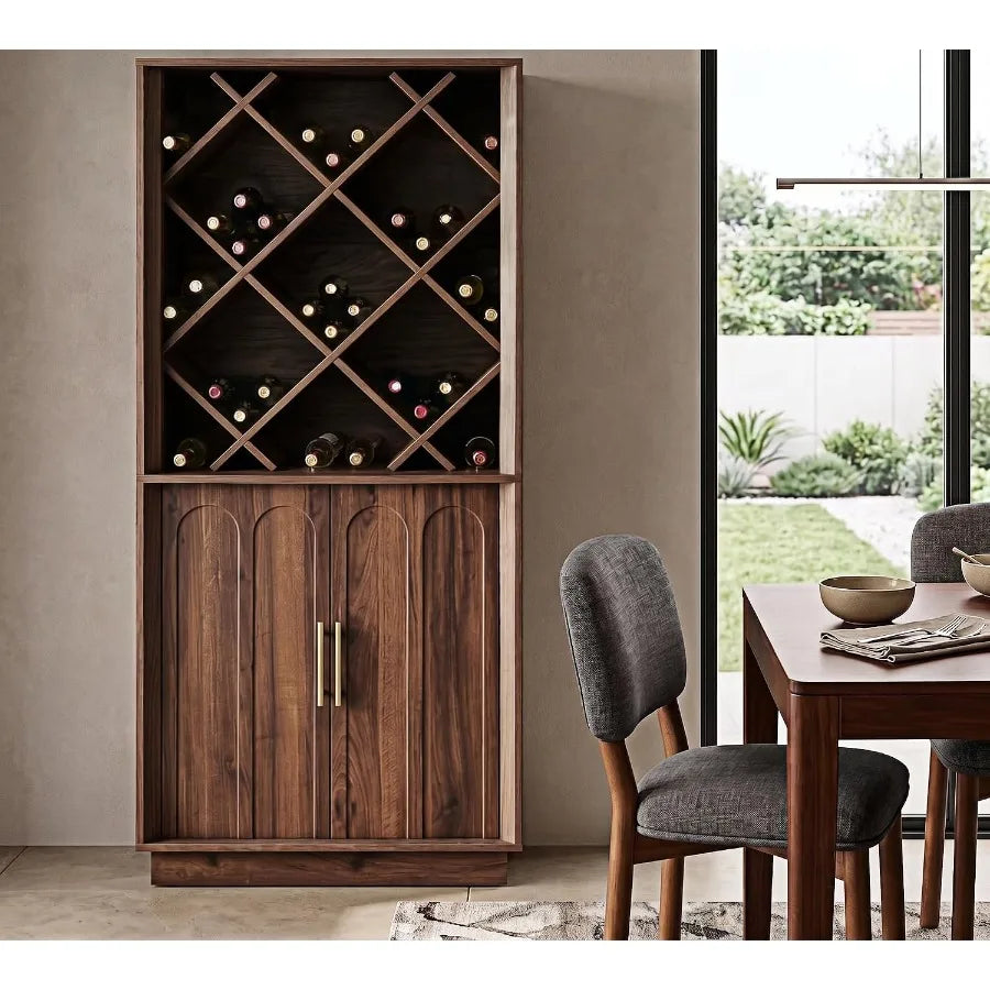 70.87" Tall Liquor Cabinet, Diamond Wine Rack, Walnut