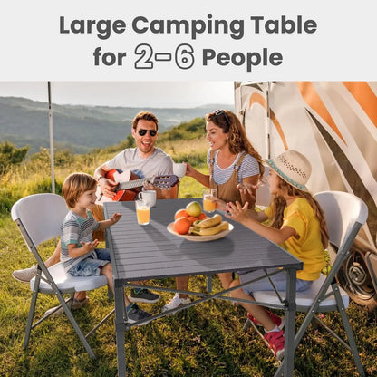 Portable Foldable Camp Table for 2-6 People, Aluminum Roll-Up Top, 220 Lbs Capacity, Black