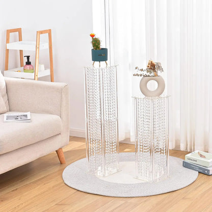 8PCS Acrylic Flower Stand with Crystals Beads for Wedding 31.5 inch Geometric Vase for Tables Column Floral Vase Display Holder