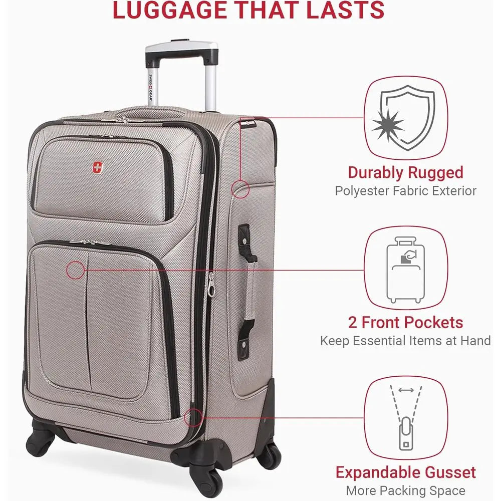 SwissGear Sion Expandable Medium Suitcase with 360° Wheels for 1-7 Day Trips, 25 Pewter