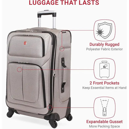 SwissGear Sion Expandable Medium Suitcase with 360° Wheels for 1-7 Day Trips, 25 Pewter