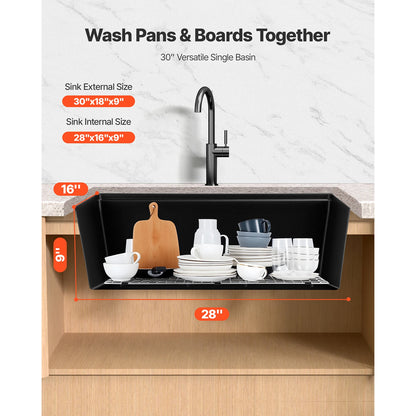 SucceBuy 30 33inch Kitchen Sink Workstation Undermount Granite Sink Drop-In Single Bowl Farmhouse Basin for RV, Prep Kitchen
