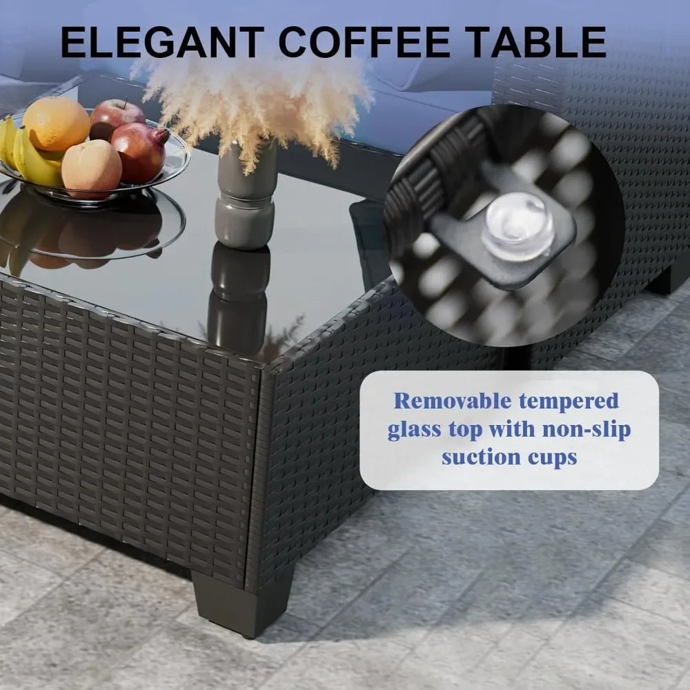 8-Piece Outdoor Patio Furniture Set with Fire Pit Table 28' Wicker Sectional Sofa Conversation Set with Cushions for Garden