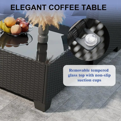 8-Piece Outdoor Patio Furniture Set with Fire Pit Table 28' Wicker Sectional Sofa Conversation Set with Cushions for Garden