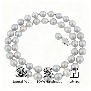 MYSOYA 10-12mm Classic Gray Freshwater Pearl Necklace With Gift Box Perfect Gift For Wedding Birthday Christmas New Year