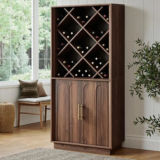 70.87" Tall Liquor Cabinet, Diamond Wine Rack, Walnut