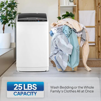 25LBS Portable Washing Machine, Full-Automatic Electric Laundry Machine with Stainless Steel Drum, Compact Washer