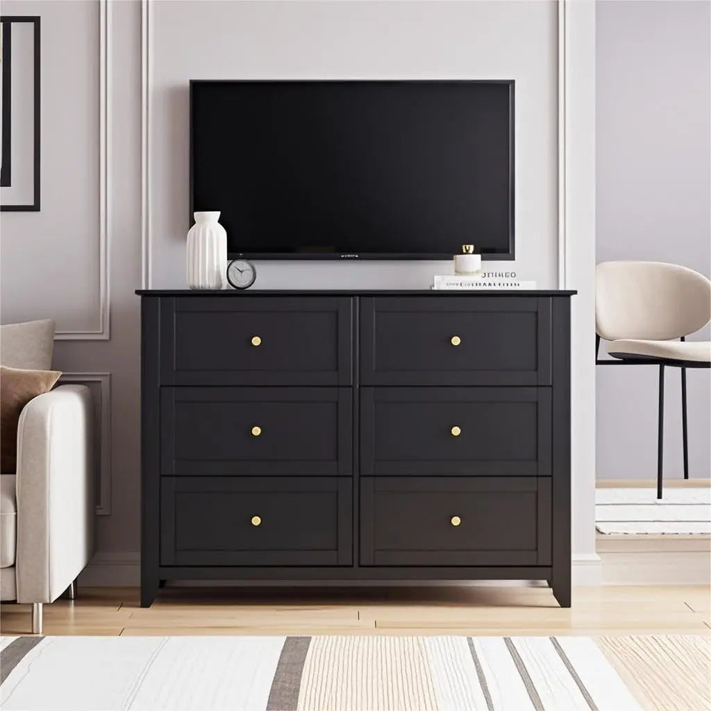 6 Drawer Dresser for Bedroom, Simply Modern Chest of Drawers, Wood Storage Double Dresser with Deep Drawers for Living Room, Hallway Entryway