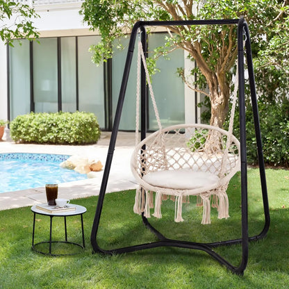 Patio Swing Chair with Stand and Cushion, Heavy Duty Hanging Chair with Stand for Bedroom, 330 lbs Capacity, Patent Pending,