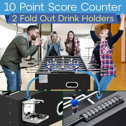 SereneLife 48in Foosball Table, Competition Sized Set with 2 Balls and 2 Cup Holders for Indoor Family Arcade Game Room