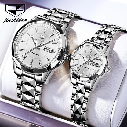 JSDUN Top Romantic Couple Watch Tungsten Steel Strip Imported Movement Imported Movement  Automatic Mechanical Watch for Lovers