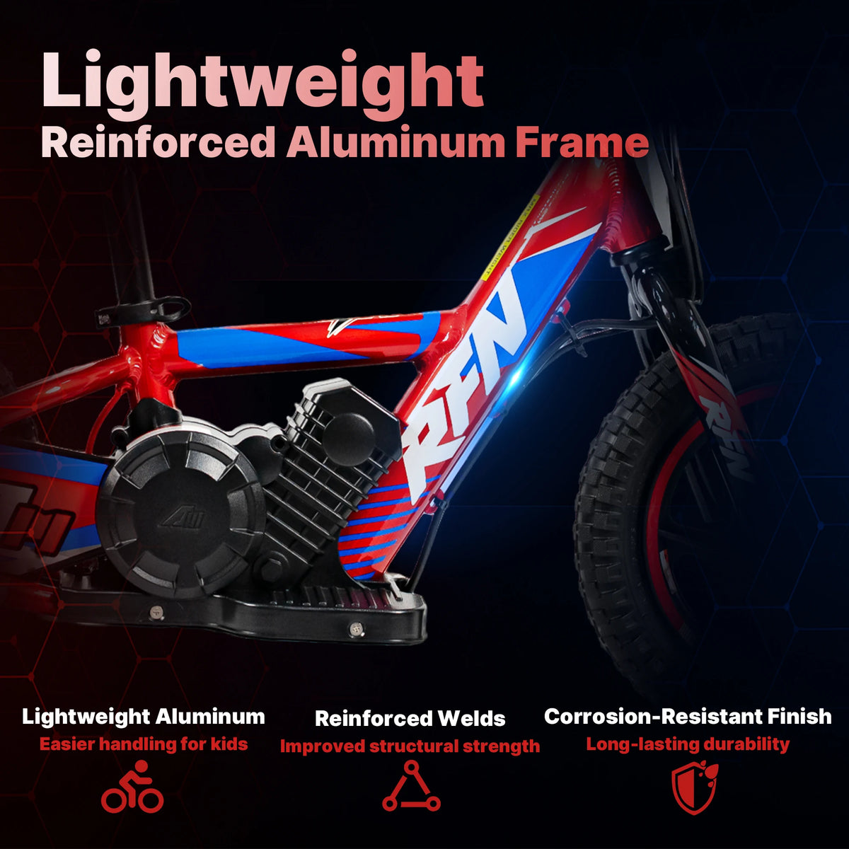 RFN DNA12 Electric Dirt Bike for Kids-170W Balance Bike 24V 2.6AH Battery,12" Off-Road Tires, Aluminum Frame Motorcycle, 4-8