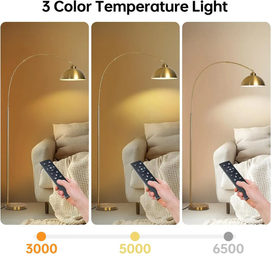 Modern Adjustable Floor Lamp with 3 Light Modes, Dimmable Gold Standing Lamp for Living Room, Bedroom, Office