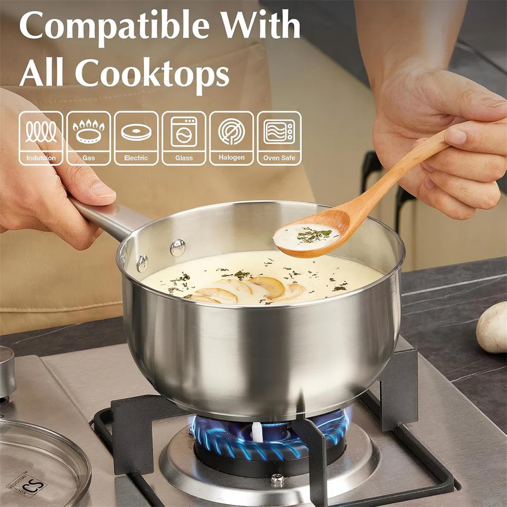 KOCH SYSTEME CS 10 Piece Pots and Pan Set Stainless Steel Kitchen Cookware Set Sauce pan Frying pan Stewpan Breakfast Steak frying pan Family Cooking Pots Induction Compatible