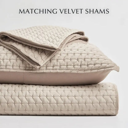 Luxury Velvet Quilt Set King Size 3 Piece, Soft CrossStitch Velvet Comforter Set with Pillow Shams, Lightweight Coverlet Bedspre