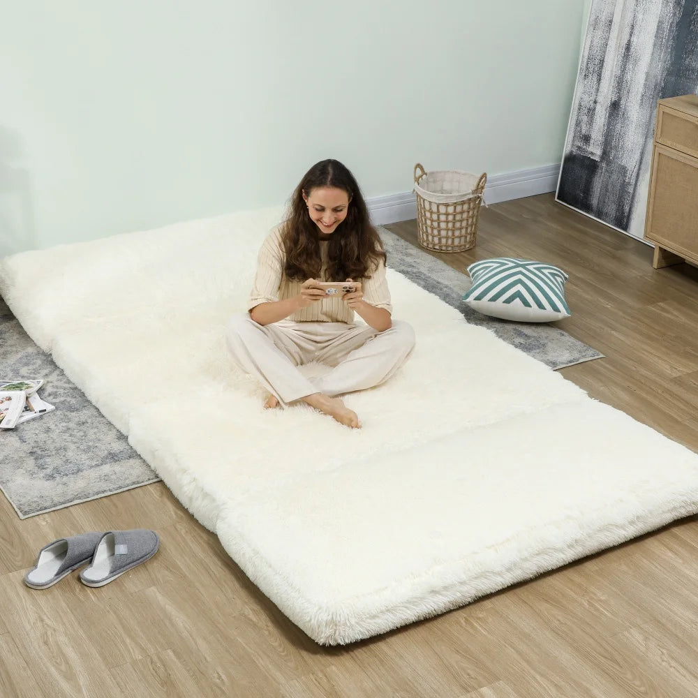 Ultra Soft Furry Lazy Floor Sofa, Convertible Floor Bed for Reading Movie Time, High Density Foam Filling, Space Saving Floor Seating for Apartment