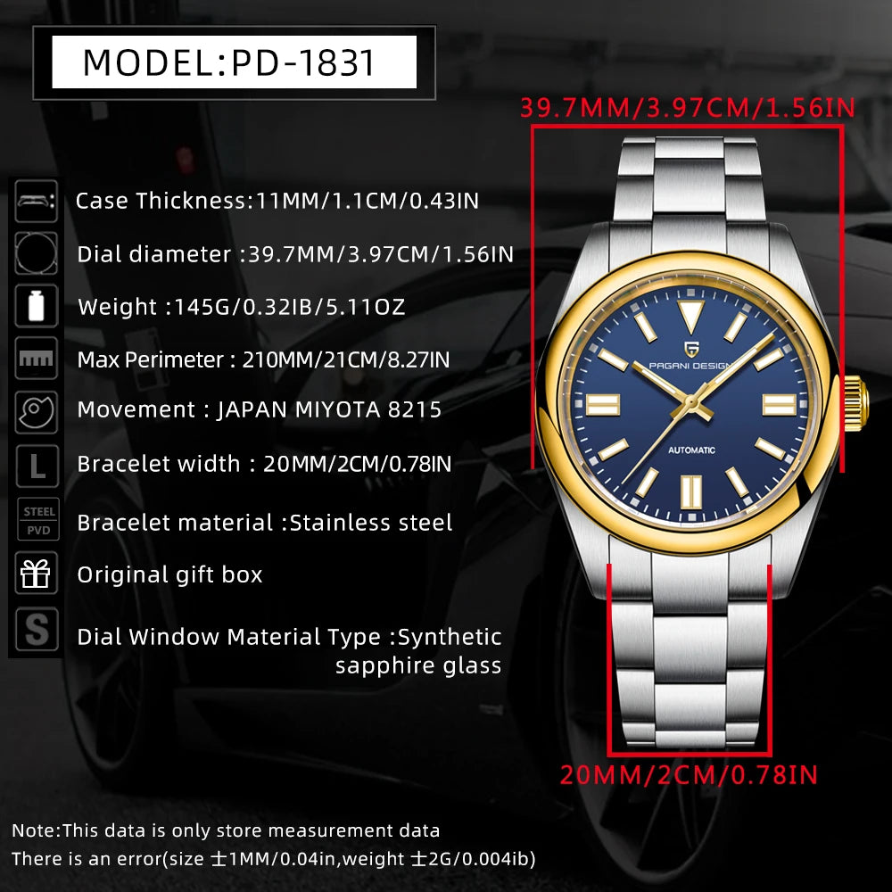 PAGANI DESIGN 2026 New Luxury Men Automatic Watch Stainless Steel Mechanical Wristwatch AR Sapphire Glass Business Casual Watch For Men Luminous Waterproof Local Shipping