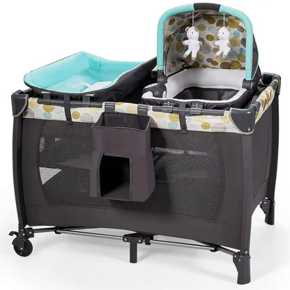 Portable Baby Playard with Bassinet, Cradle, Diaper Bag, Music, and Changing Station in Blue