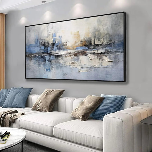 Blue and White Abstract Wall Art Large Framed Canvas Painting for Living Room Bedroom Office Decor Ready to Hang 30x60 Inches