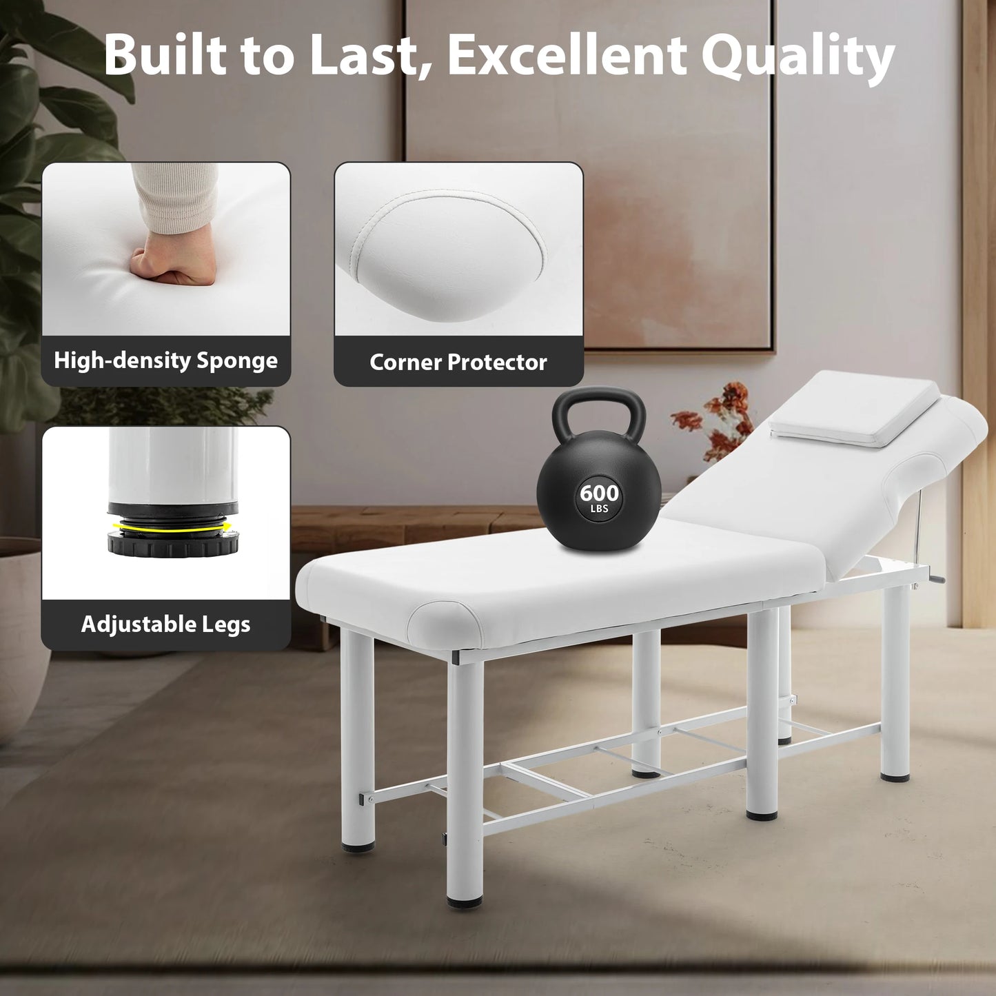 LZBEITEM Professioanl Massage Table, Backrest Adjustable, Removable Headrest, Bottom Shelf Storage, Memory Foam Layer Salon Bed