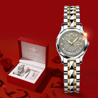 OUPINKE 3172 Mechanical Ladies' Watch Diamond Dial Auto Calendar Sapphire Mirror Imported Japan Automatic Movement  Set