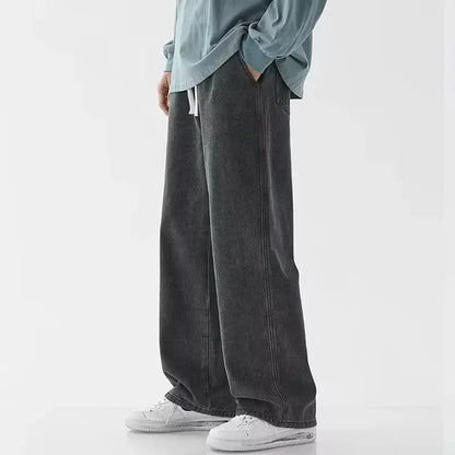 2023 New Streetwear Loose Jeans Men Korean Style Fashion Loose Straight Wide Leg Pants Men's Brand Clothing Black Light Blue