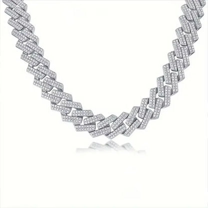 1pc Moissanite Necklace 925 Sterling Silver 18K Golden Plated Cuban Chain, Hip Hop Cuban Necklace Cuban Clavicle Chain For Men