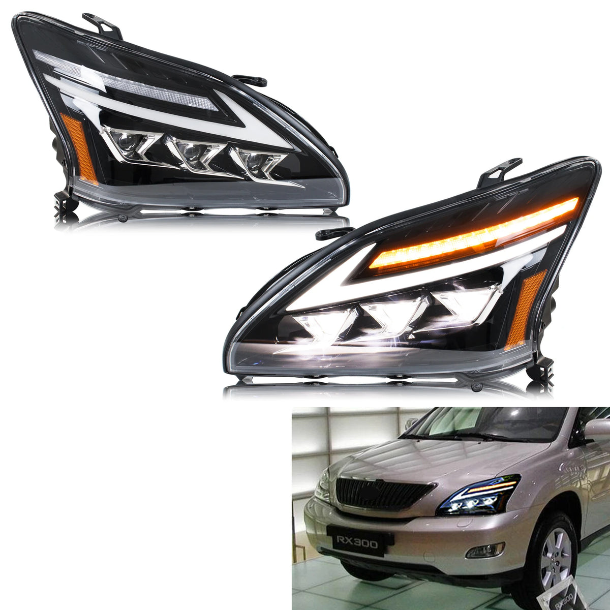 LED Headlights for Lexus RX330 RX350 RX400h 2004-2009 Projector DRL Sequential Turn Signal Front Lamps Assembly