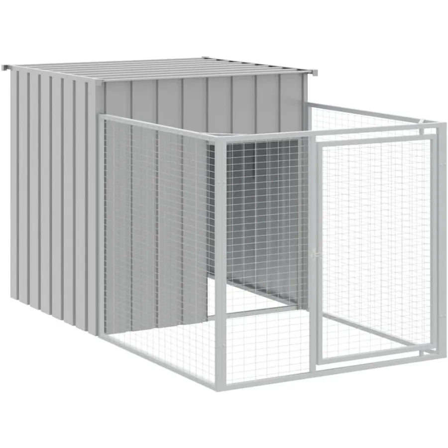 Light Gray Galvanized Steel Dog House with Run Multiuse Outdoor Pet Kennel Featuring Protective Roof Design and Easy Access Doo