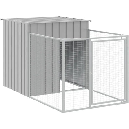 Light Gray Galvanized Steel Dog House with Run Multiuse Outdoor Pet Kennel Featuring Protective Roof Design and Easy Access Doo
